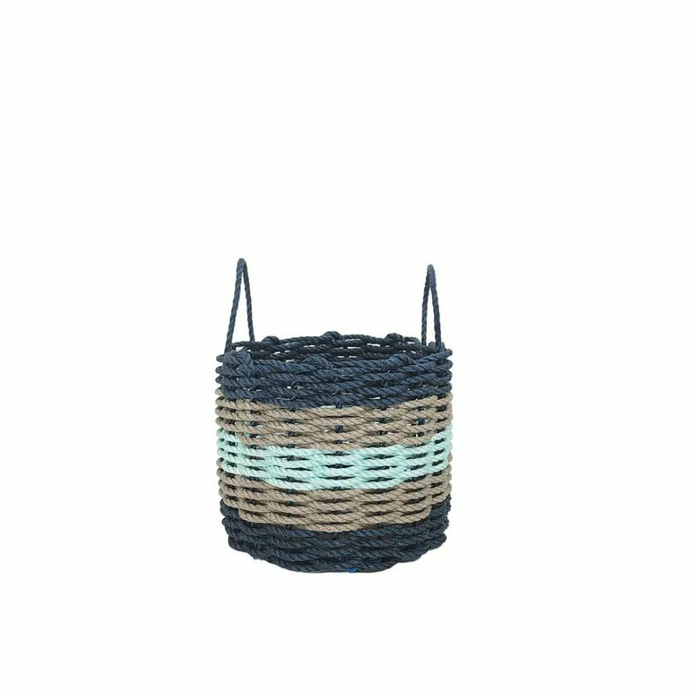 Five Stripe Rope Storage Basket Navy, Tan and Seafoam