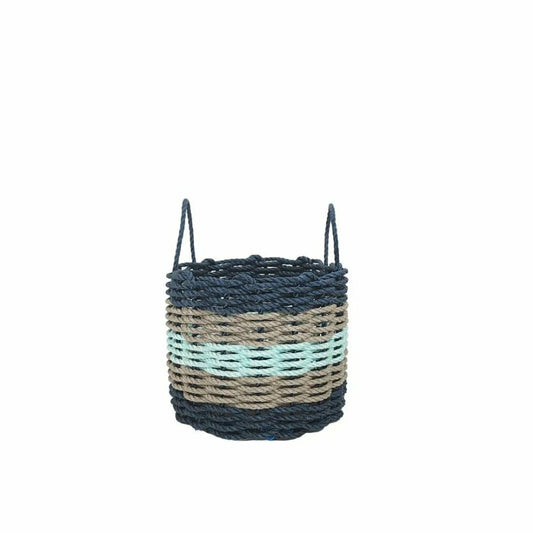 Five Stripe Rope Storage Basket Navy, Tan and Seafoam