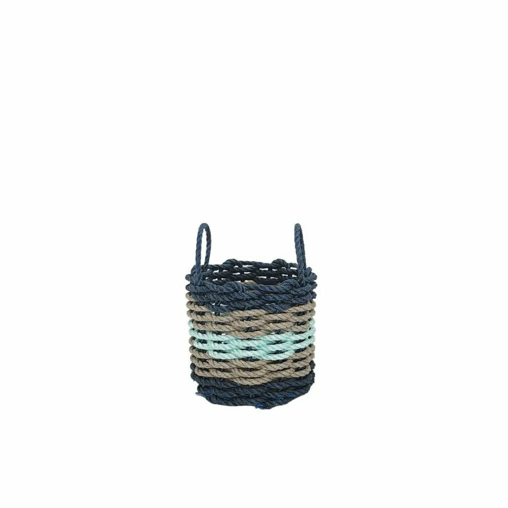 Five Stripe Rope Storage Basket Navy, Tan and Seafoam