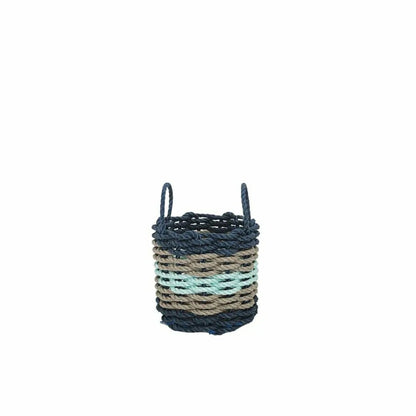 Five Stripe Rope Storage Basket Navy, Tan and Seafoam