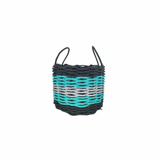 Five Stripe Rope Storage Basket Black, Teal & Gray