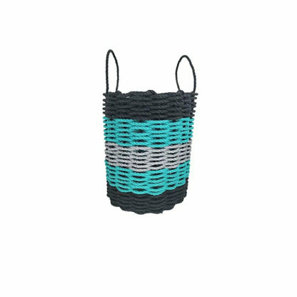 Five Stripe Rope Storage Basket Black, Teal & Gray