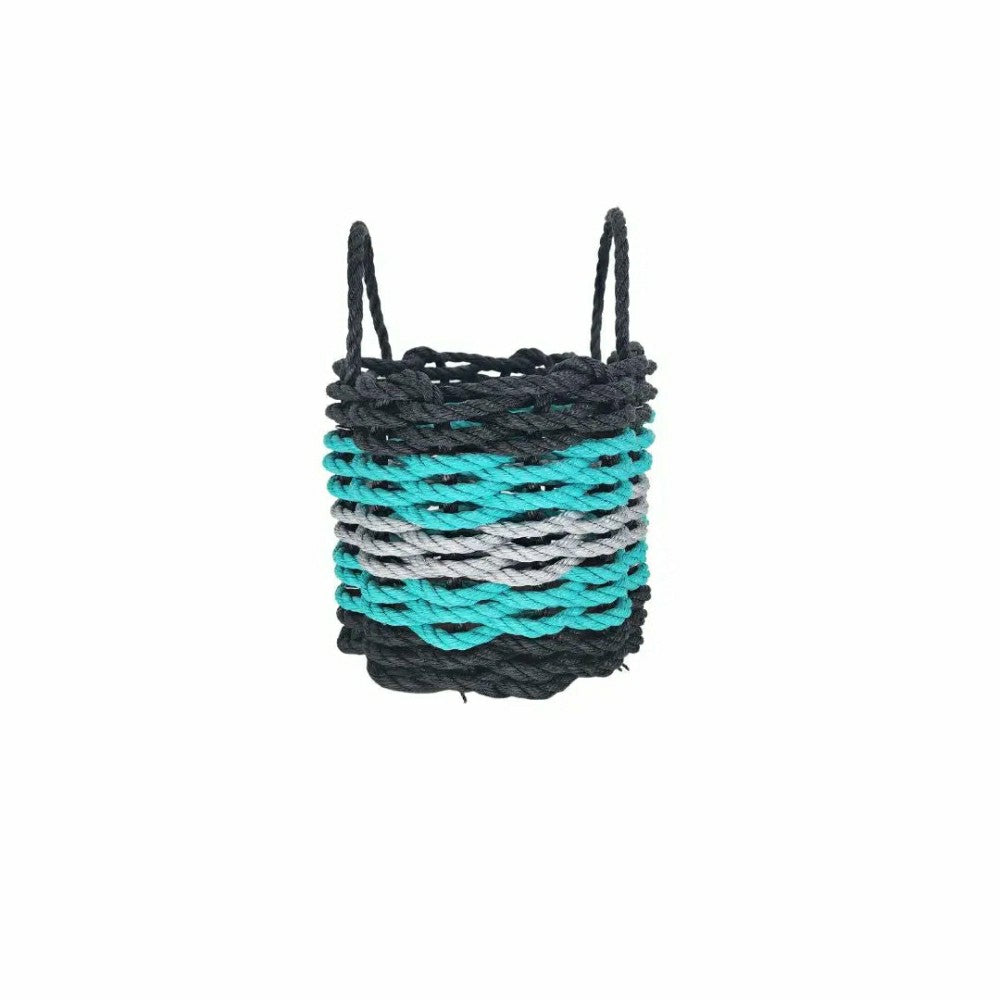 Five Stripe Rope Storage Basket Black, Teal & Gray