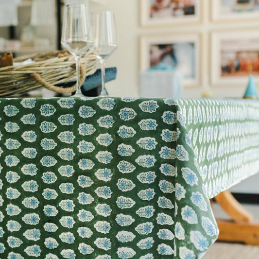 Tablecloth - Poinsettia, Sage & Uniform Blue