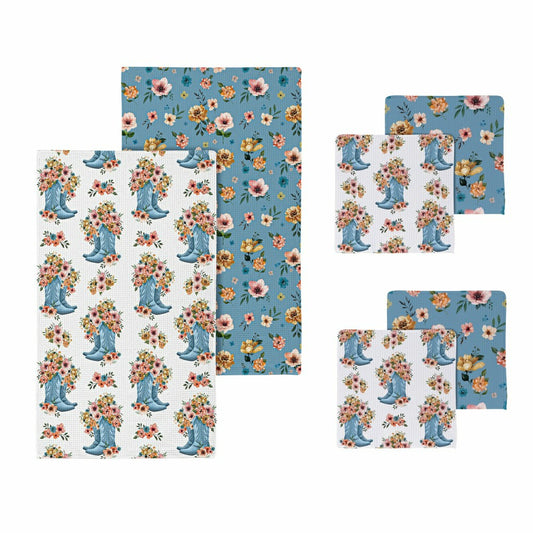 Petal & Plow Kitchen Gift Set Quick Waffle Weave Double-Sided, Cowboy Boots, Set of 3