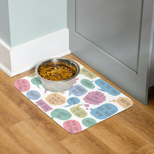 Pet Central Feeding Mat, Cat Thoughts, 20"x15”