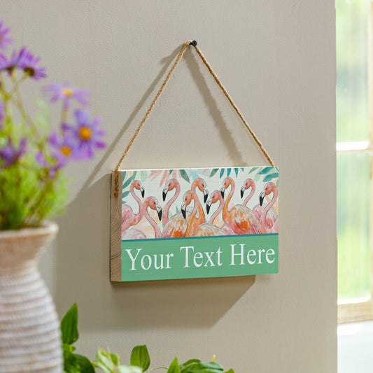 Southwest/Texas Palm Beach Flamingos Hanging Signs w/rope Landscape (11“x6”)​