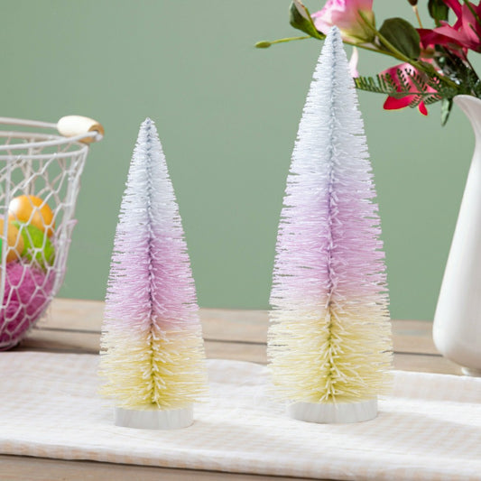 Bunny Blooms Table Decor Plastic Bottle Brush Ombre Tree, Set of 2