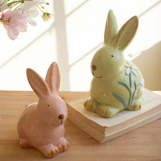 Colorful Faux Concrete Bunny Garden Statue, Set of 2