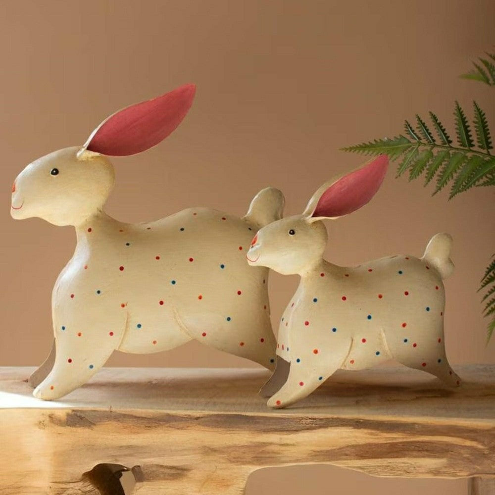 Metal Rabbit Garden Statue, Set of 2