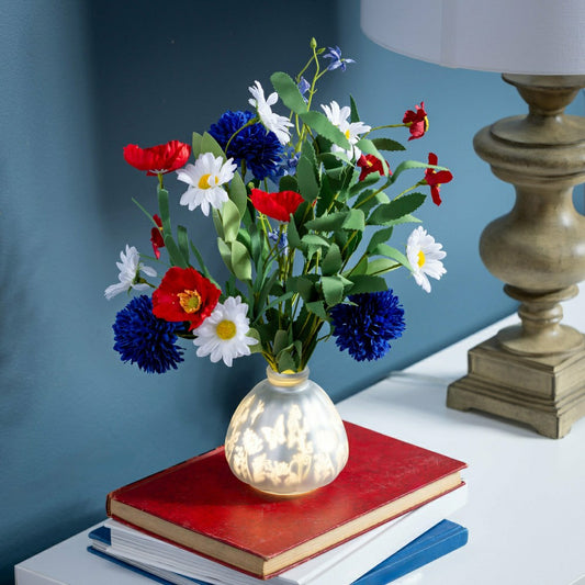 American Classic Faux Flroal Table Décor, Americana Artificial with LED Vase