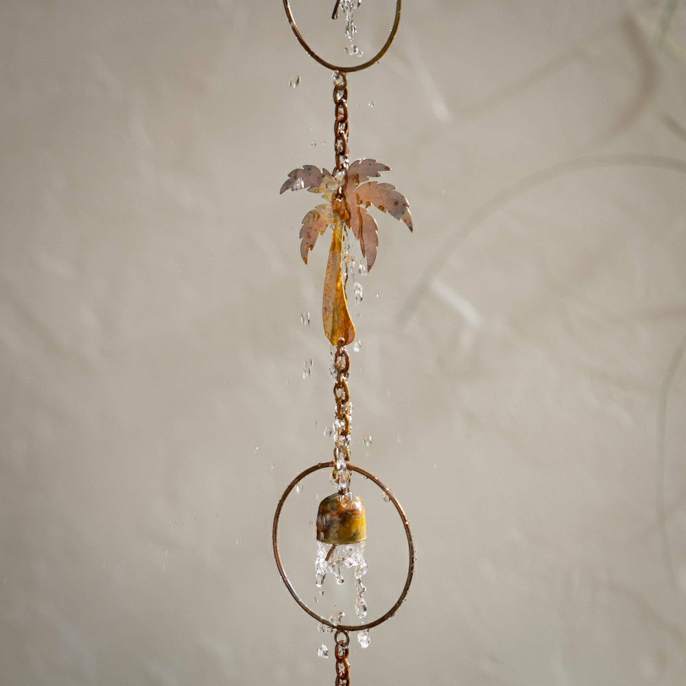 Palm Beach Rain Chain, Metal, Palm Tree and Bell, 72"