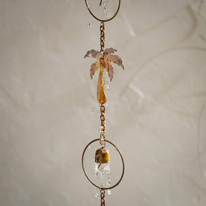 Palm Beach Rain Chain, Metal, Palm Tree and Bell, 72"