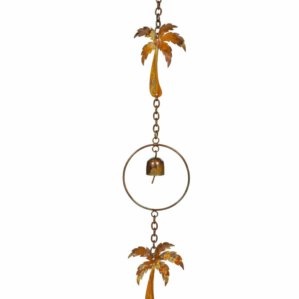 Palm Beach Rain Chain, Metal, Palm Tree and Bell, 72"