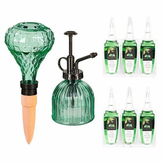Glass Watering Set, including One Mister, One Watering Globe and 6 Pla