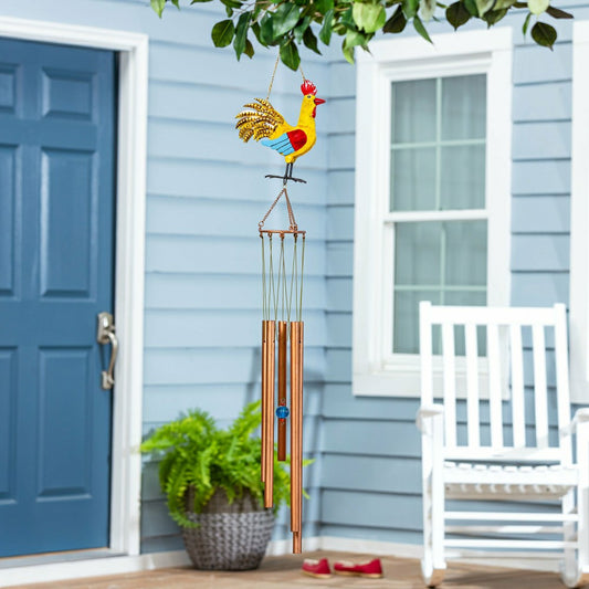 Petal & Plow Wind Chime, Metal, Colorful Rooster Chime