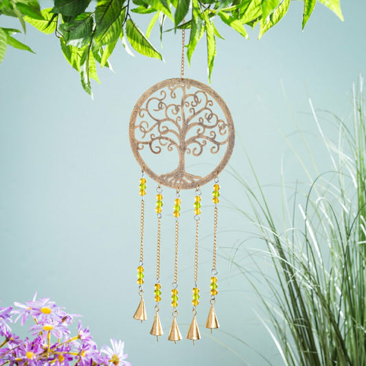 Petal & Plow Wind Chime, Metal, Tree of Life with Decorative Beads