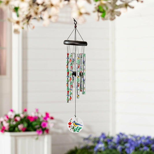 Avria Wind Chime, Printed Wind Chime, Songbirds, 27" H