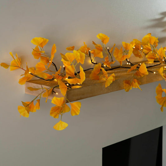 Indoor/Outdoor Lighted Yellow Gingko Garland