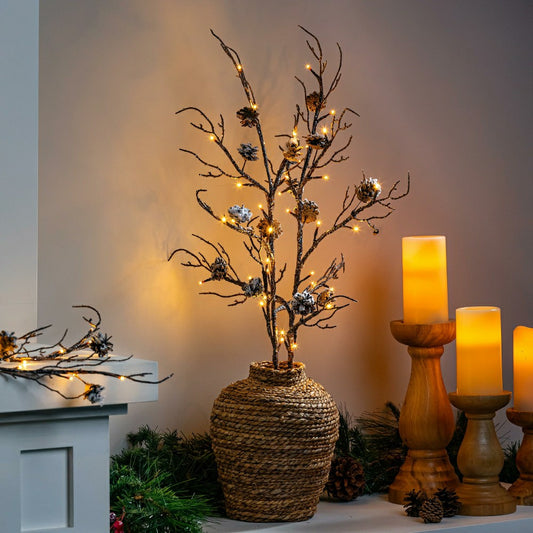Winter Grove Stem Pine Cone Frosted LED Artificial Branch, 30"H
