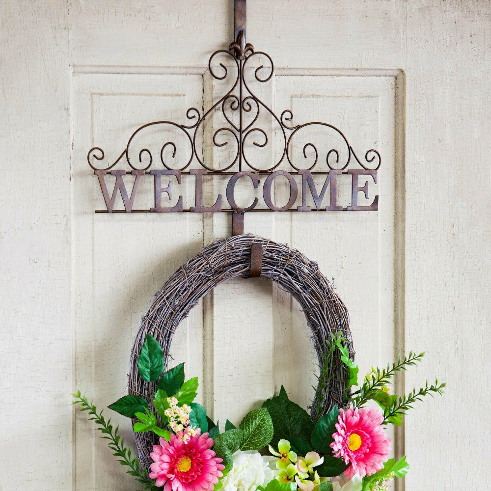 Metallic Copper Fleur-de-Lis Welcome Wreath Holder