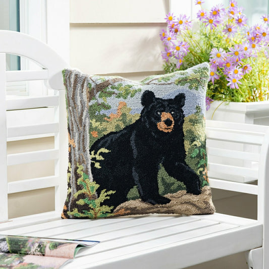 Black Bear Hooked Pillow