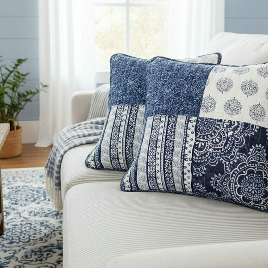 Set of 2-Pieces Bohemian Denim Blue Elegance Throw Pillow Covers