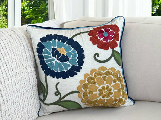 Spring Floral Embroidered Throw Pillow Square Oversized