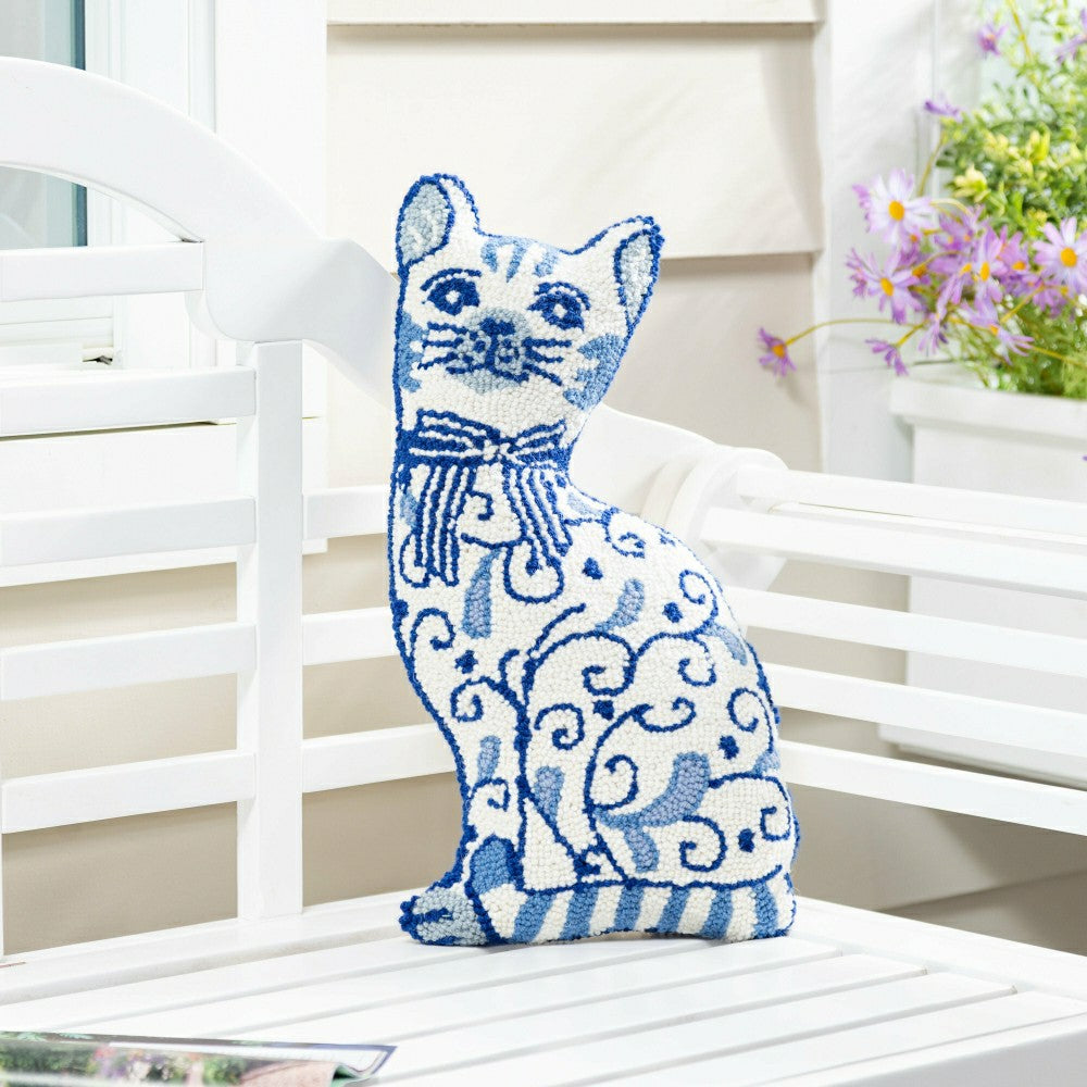 Chinoiserie Cat Hooked Pillow