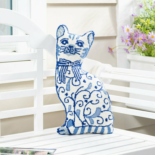 Chinoiserie Cat Hooked Pillow