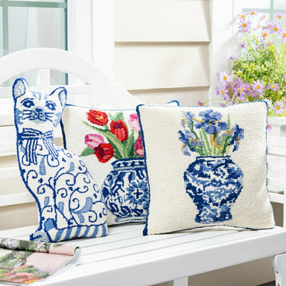 Chinoiserie Cat Hooked Pillow