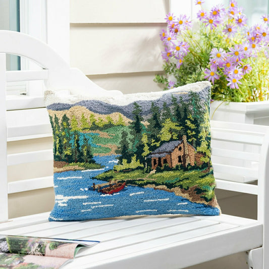 Cabin by the Lake Hooked Pillow
