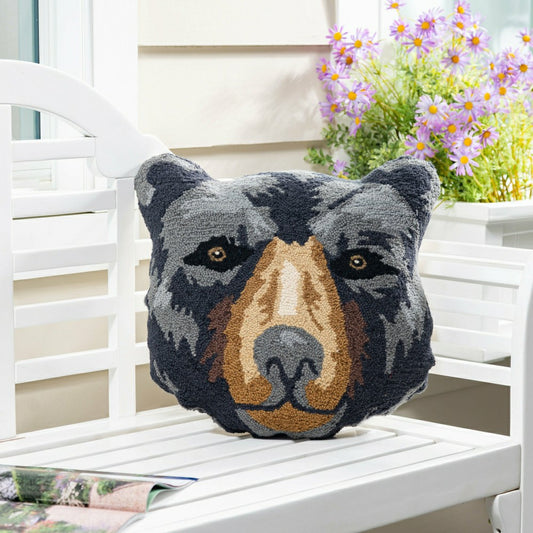 Black Bear Shaped Hooked Pillow