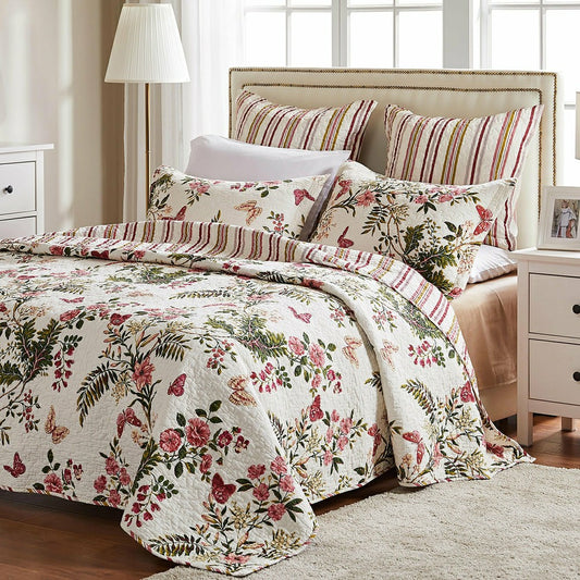 Wild Bouquet Cotton Quilted Bedding Set, 50"L x 60"W Throw