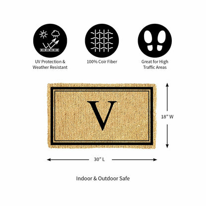 Monogram Coir Mat, Letter "V"