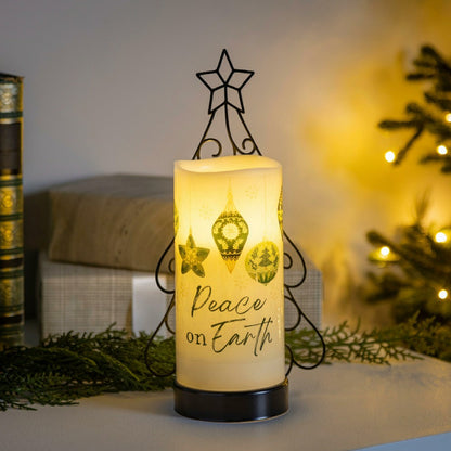 Shades of Emerald LED Table Decor Wax Flicker Light Candle with Metal