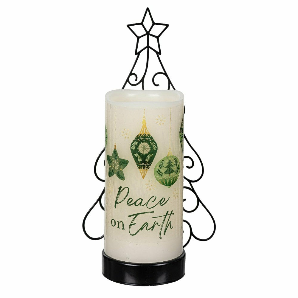 Shades of Emerald LED Table Decor Wax Flicker Light Candle with Metal
