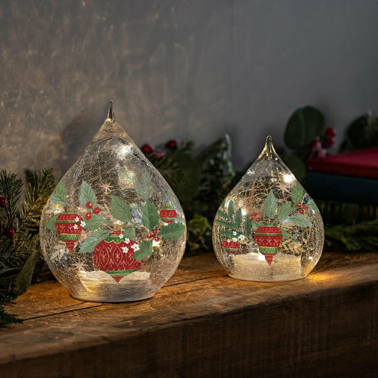 Twas The Night LED Table Decor Glass Teardrop, Set of 2