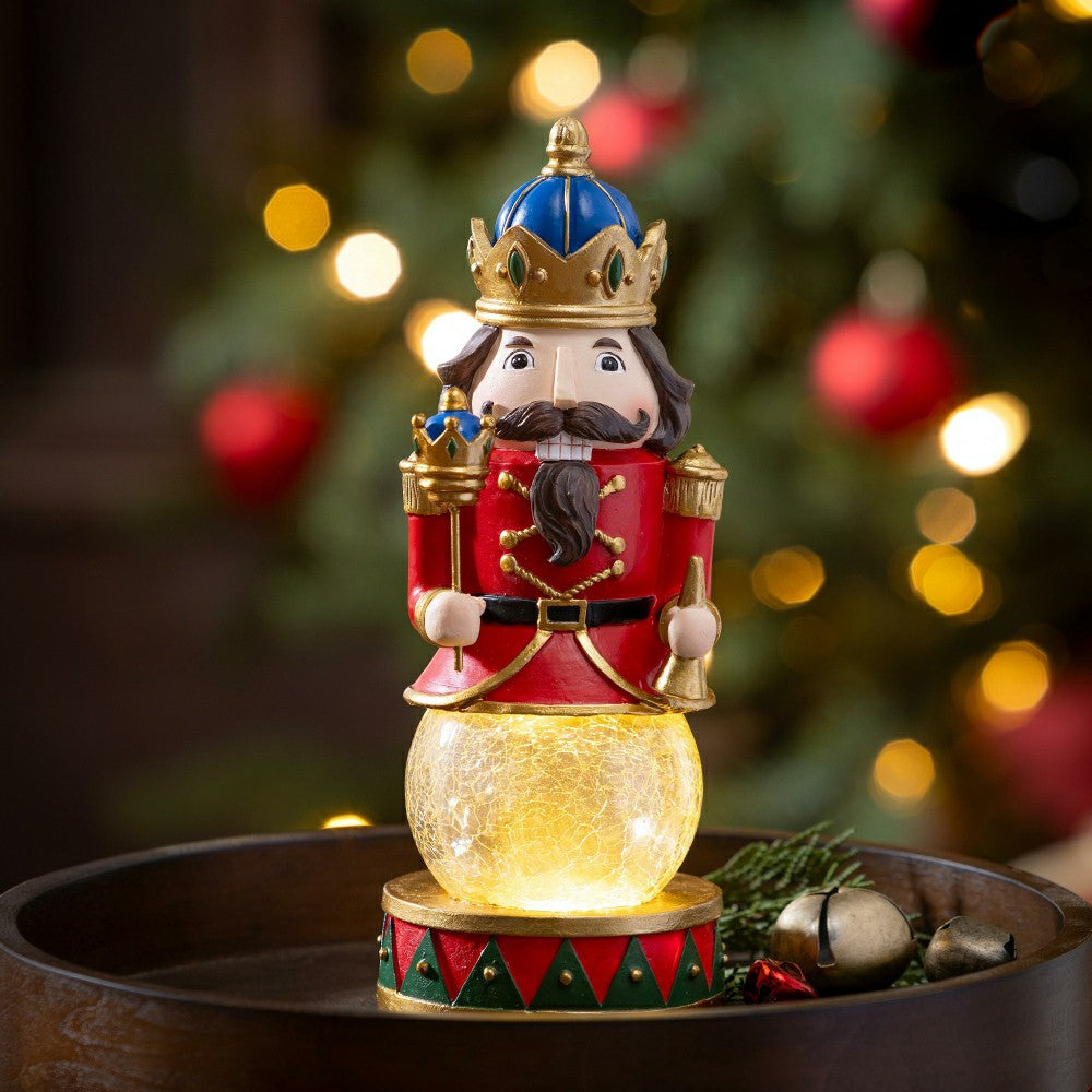 Joyful Traditions LED Table Decor Resin Nutcracker with Crackle Glass