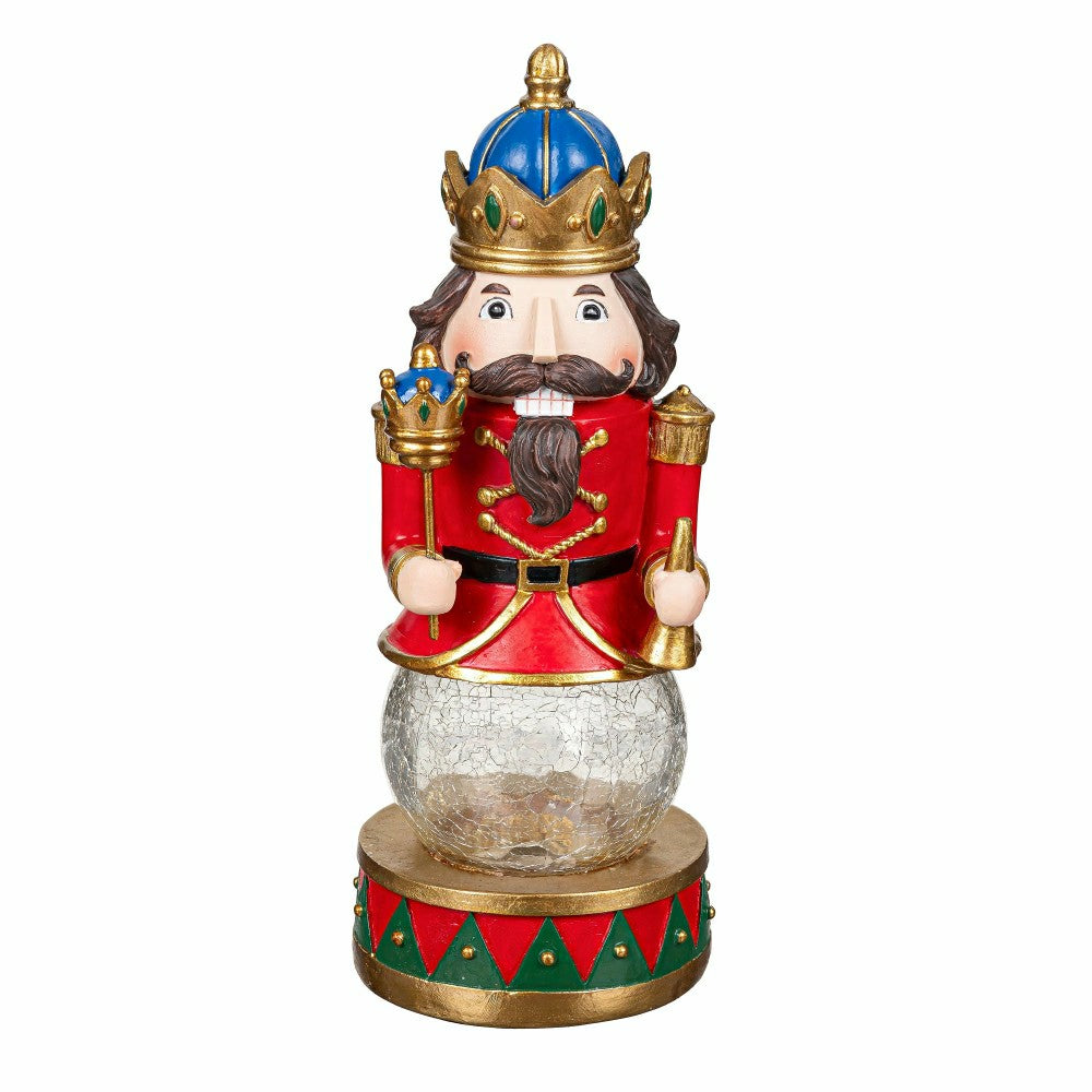 Joyful Traditions LED Table Decor Resin Nutcracker with Crackle Glass