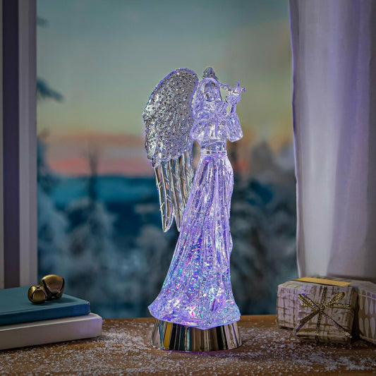 Nativity LED Table Decor Angel Acrylic Water Lantern, 14"H