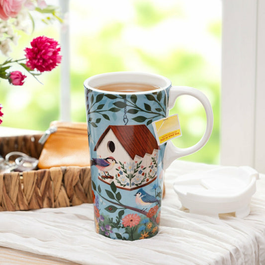 Cottage Garden Travel Cup Ceramic Perfect Cup, Birdhouse, 17oz, Gift B