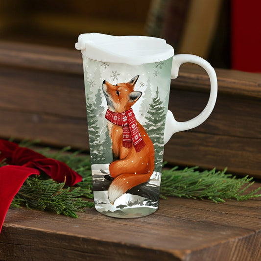 Winter Grove Travel Cup Ceramic Perfect Cup, Fox, 17oz, Gift Box