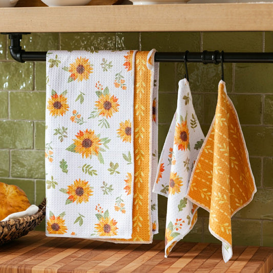 VivaStyle Sunflower Fields Kitchen Gift Set Quick Dry, 1pc Towel and 2
