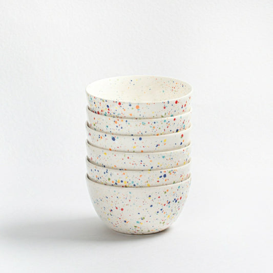 White Stoneware Ceramic Bowls, 6.3", Set of 6