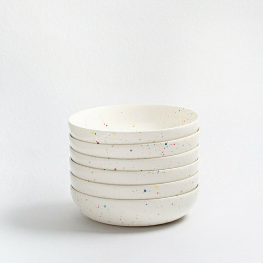 White Stoneware Ceramic Pasta Plates, 8.3", Set of 6