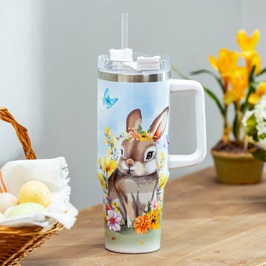 Bunny Blooms Tumbler Canyon Cup Double Wall Stainless Steel, Bunny in