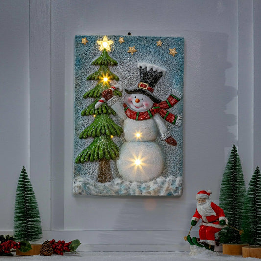 Heartfelt Cheer Indoor Wall Decor, LED MGO Textured Wall, Snowman with