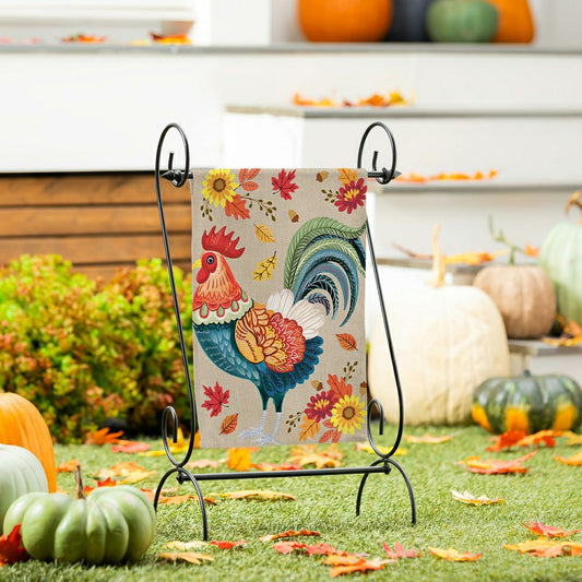 Harvest Rooster Burlap Garden Flag