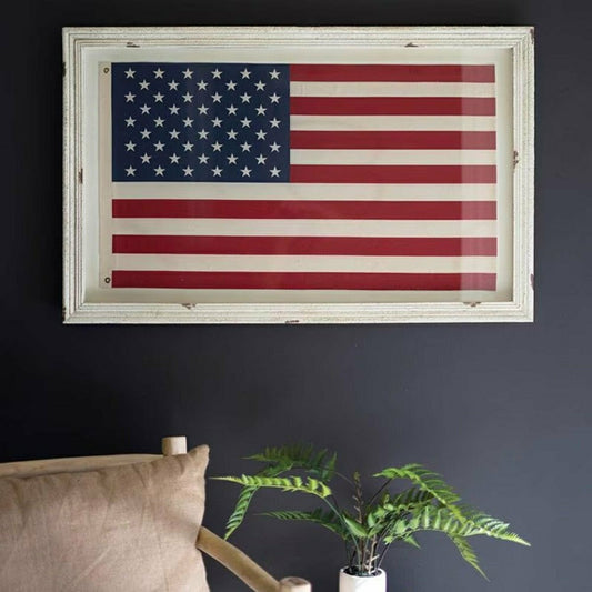 Large Framed American Flag Under Glass